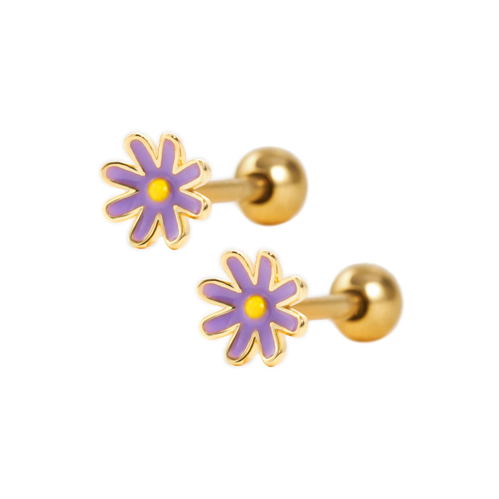 Trendolla Purple Daisy Flower Ball Back & Flat Back Cartilage Earrings