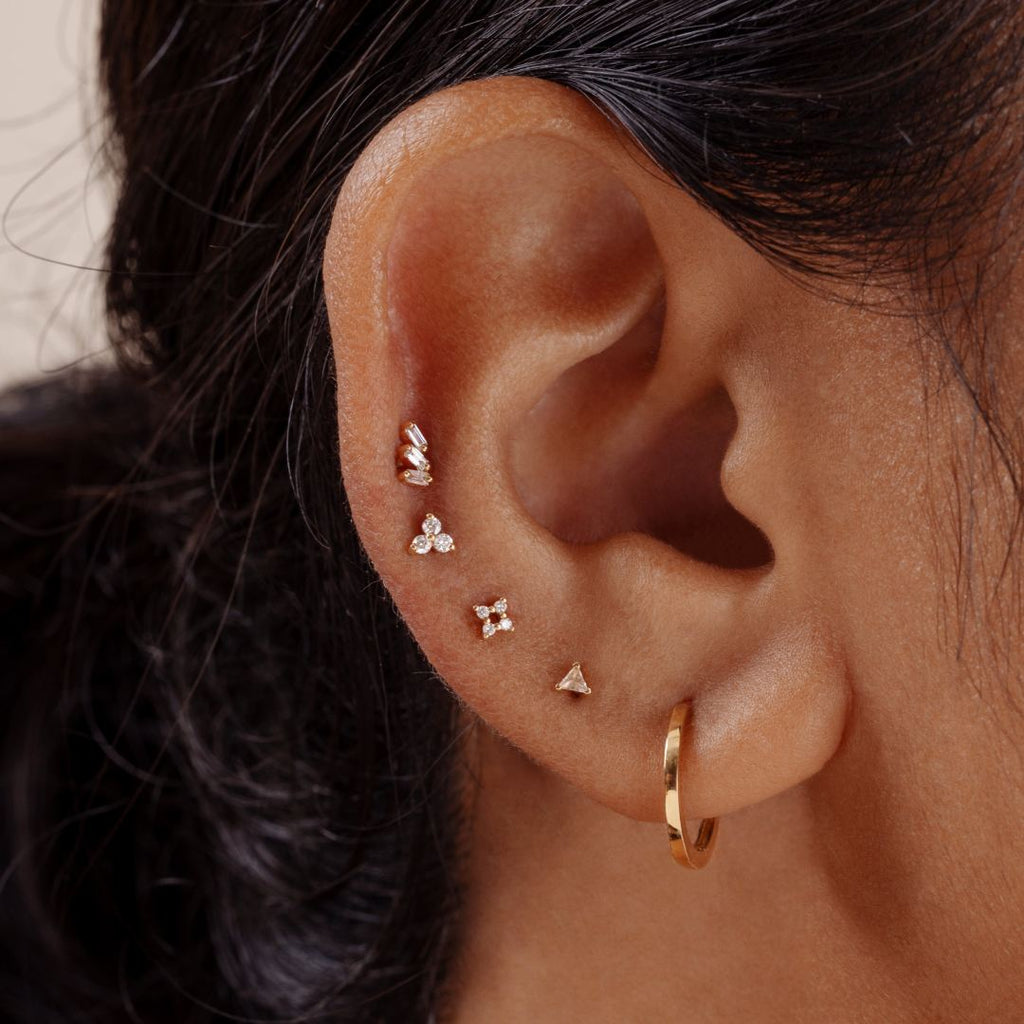 Triple Diamond Threaded Flat Back Cartilage Earrings
