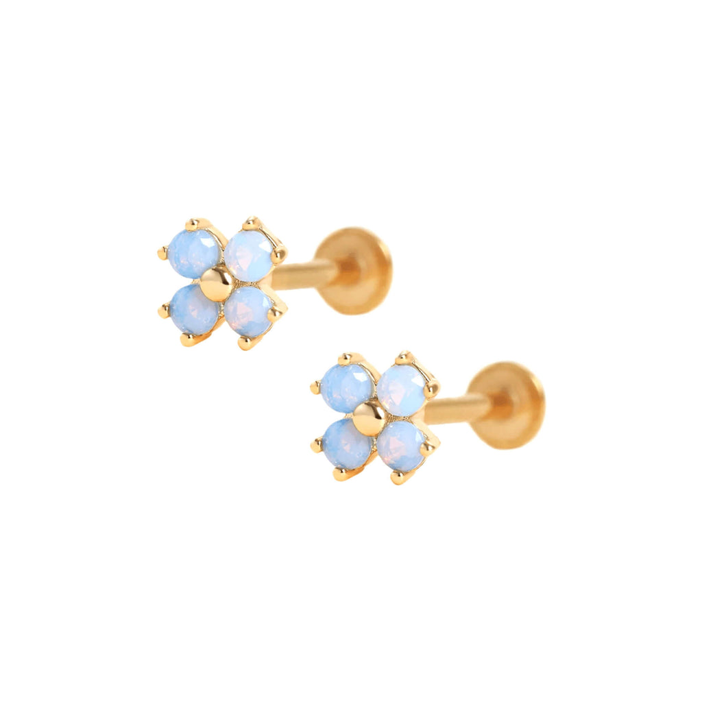 Light Blue Four-leaf Flower Ball Back & Flat Back Cartilage Earrings