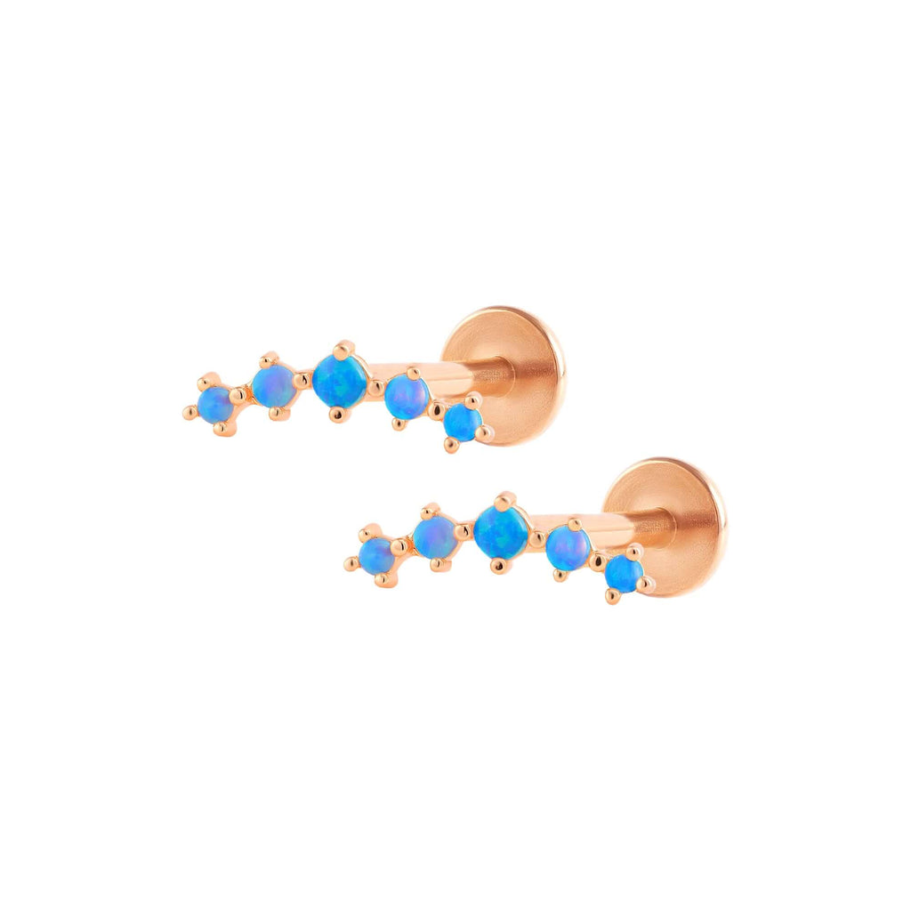 Curved Blue Opal Ball Back & Flat Back Cartilage Earrings