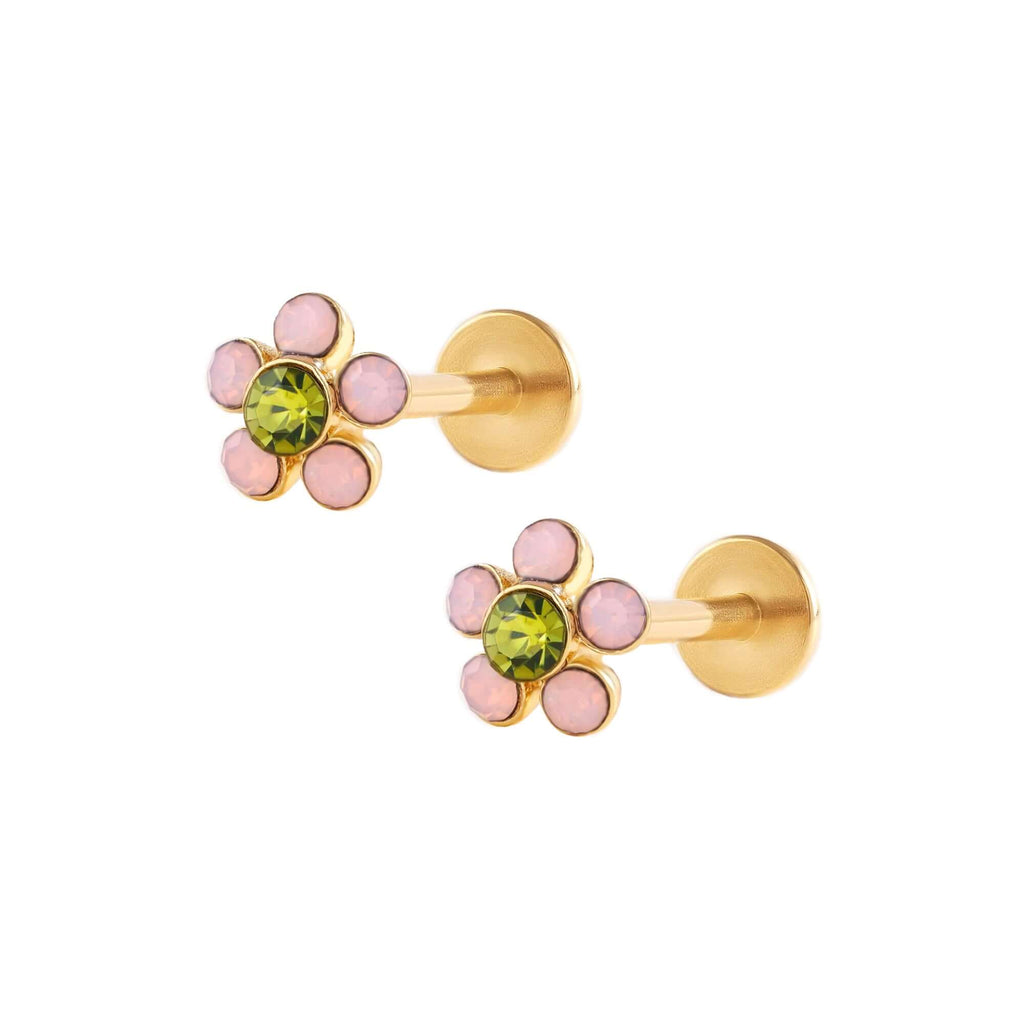 Pink Moonstone Flower Ball Back & Flat Back Cartilage Earrings