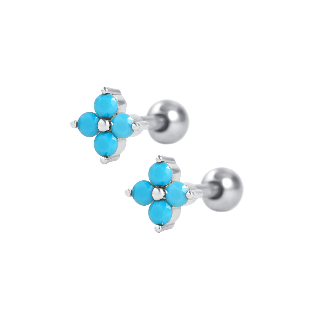 Turquoise Four Leaf Clover Ball Back & Flat Back Cartilage Earrings