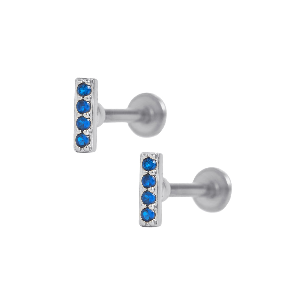 Trendolla Sapphire Blue Bar Ball Back & Flat Back Cartilage Earrings