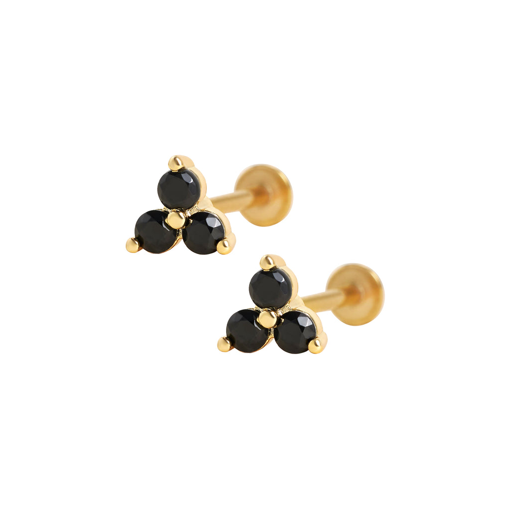 Women Black Cluster Ball Back & Flat Back Cartilage Earrings