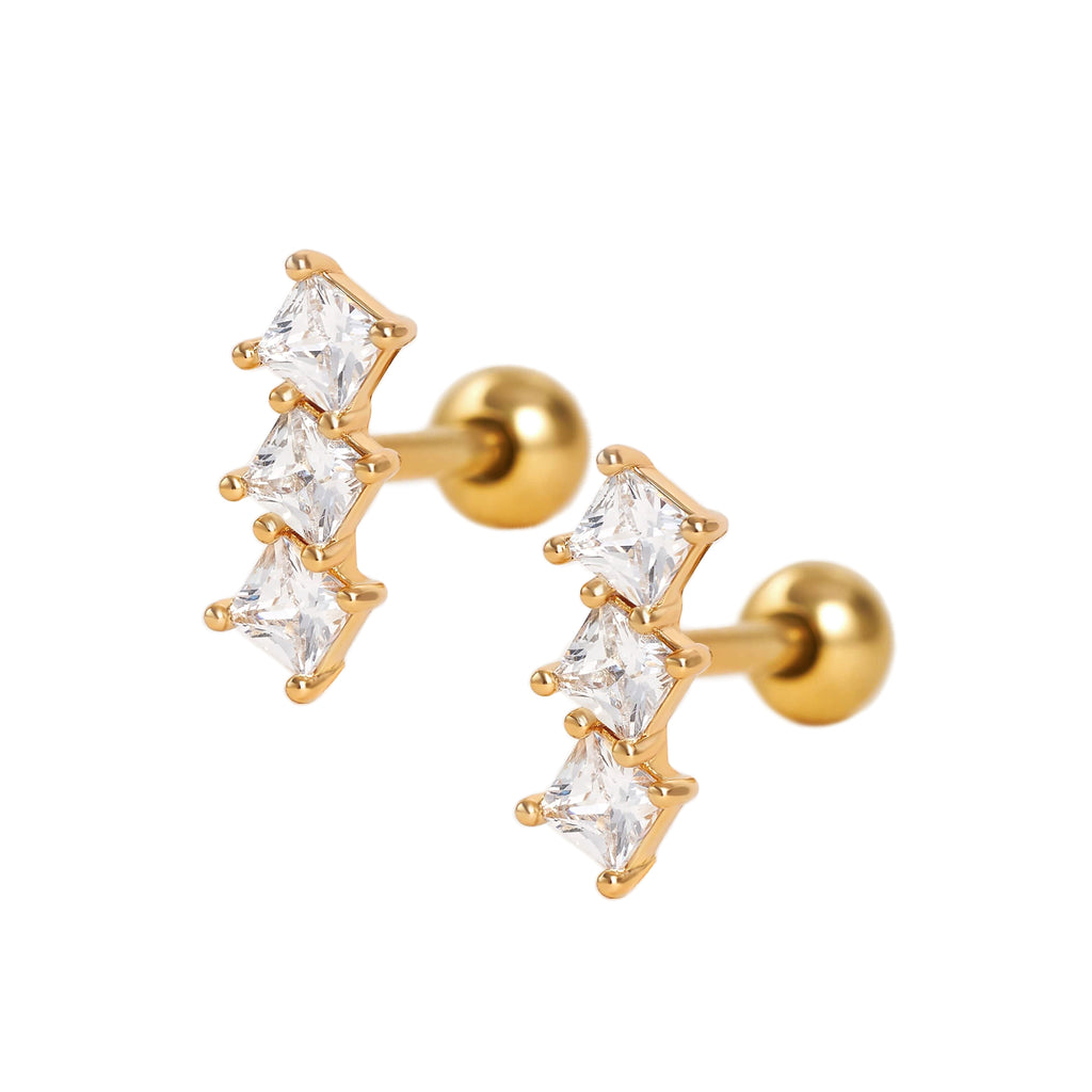 Triple Square Curved Ball Back & Flat Back Cartilage Earrings
