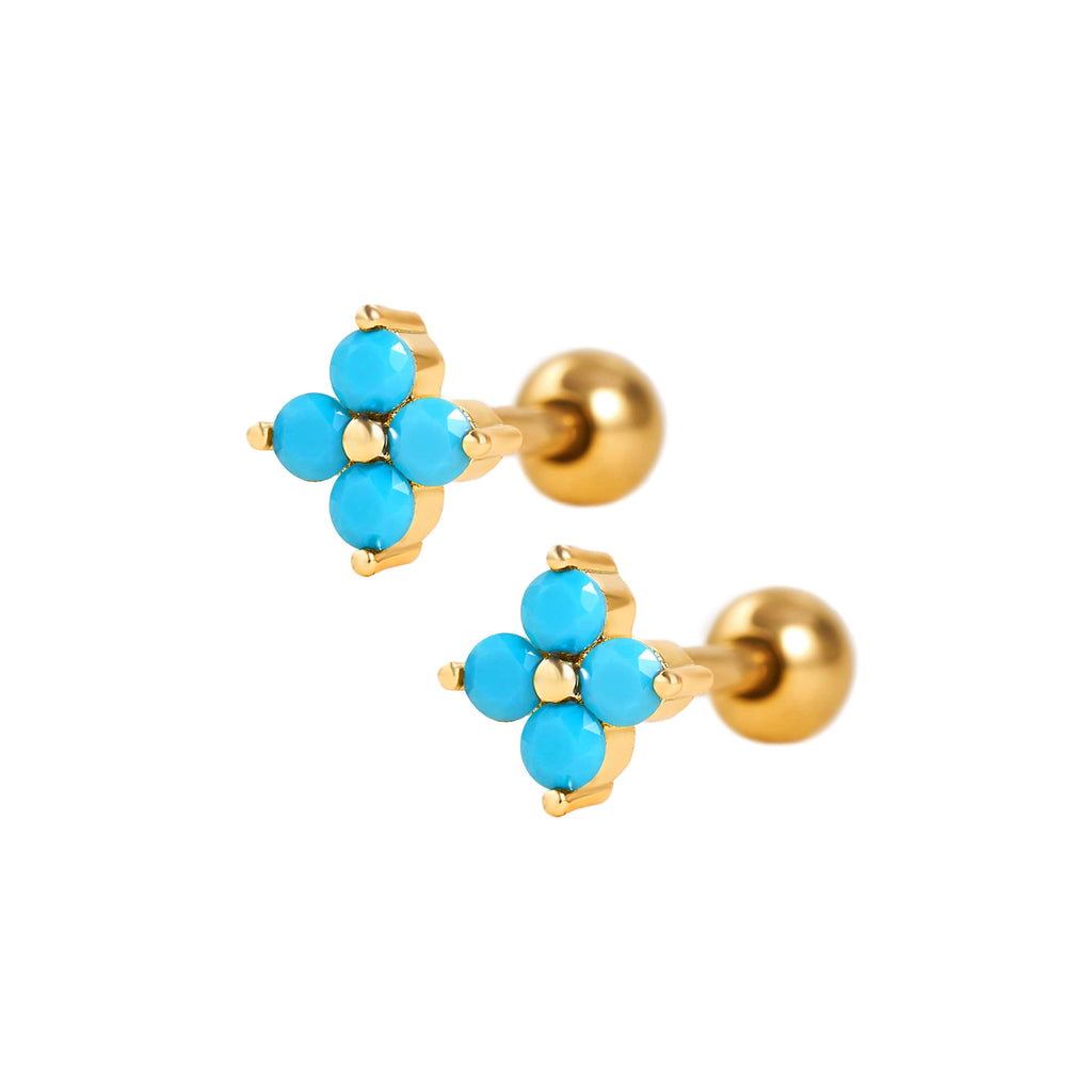 Turquoise Four Leaf Clover Ball Back & Flat Back Cartilage Earrings