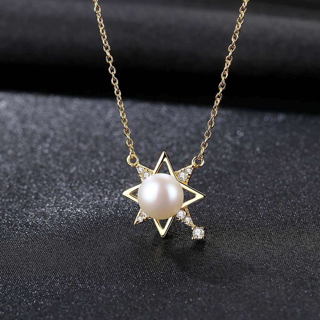 Diamond Star add a Pearl Necklace Create with s925 Sterling Silver 18K Gold Plated