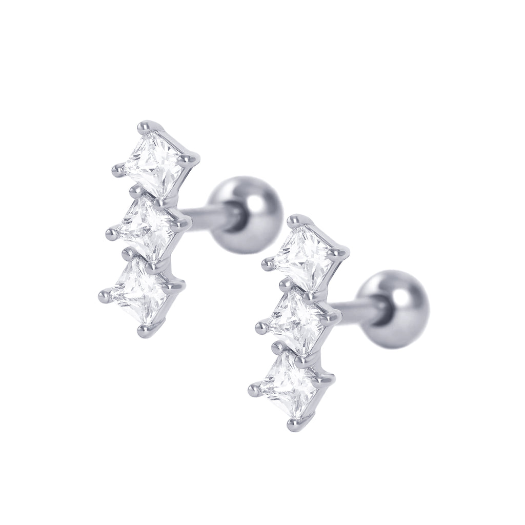 Triple Square Curved Ball Back & Flat Back Cartilage Earrings