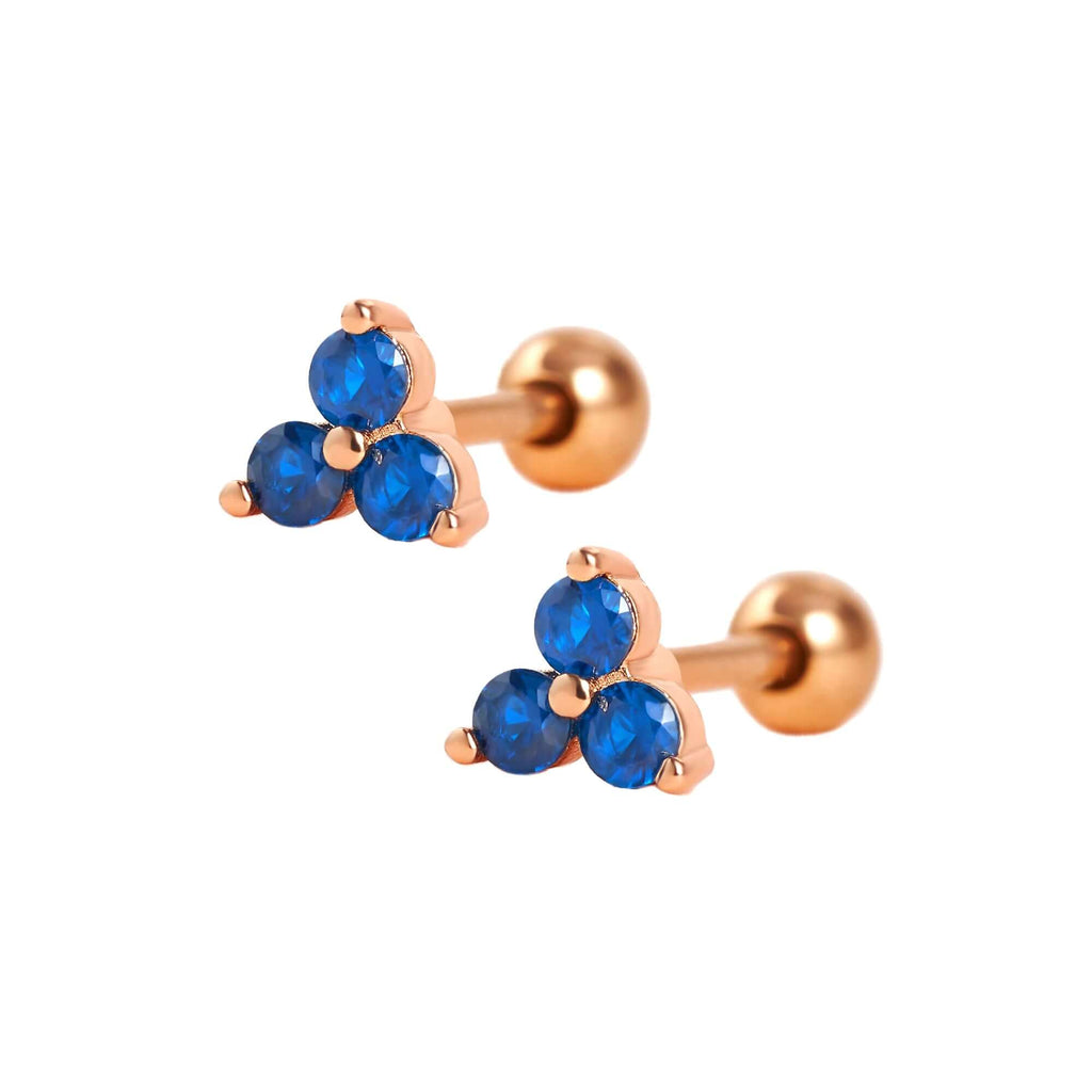 Sapphire Blue Three Leaf Ball Back & Flat Back Cartilage Earrings