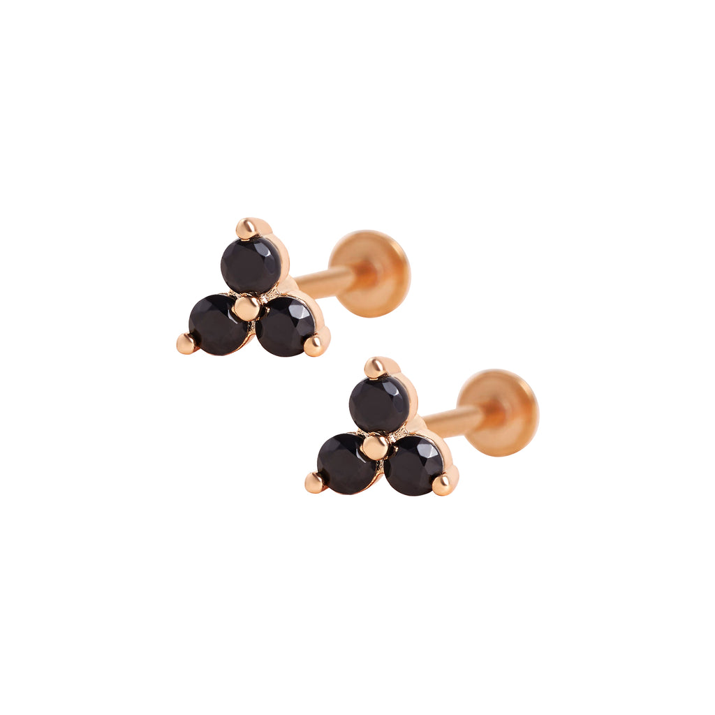 Women Black Cluster Ball Back & Flat Back Cartilage Earrings
