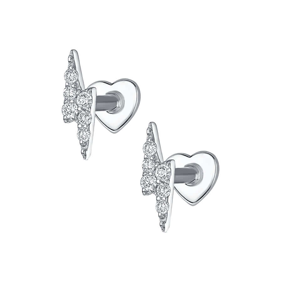 Heart Flat Back Lightning CZ Diamond Stud Earrings