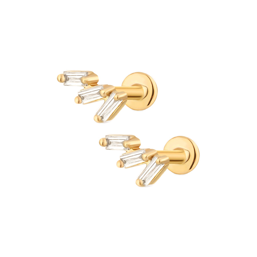 Feather Stud Flat Back Labret Earring 14K Gold | Musemond, 14K Rose Gold / 6.5mm