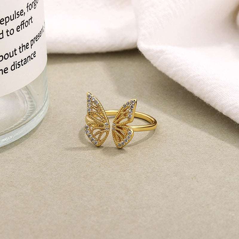 925 Sterling Silver Openwork Butterfly Toi et Moi Ring