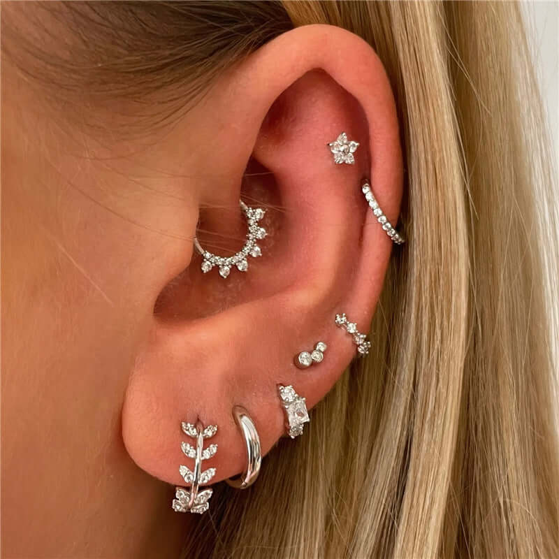 Heart Flat Back Floral CZ Diamond Stud Earrings