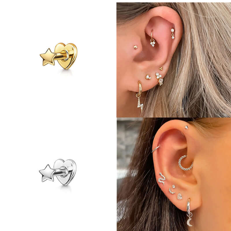 Love Flat Head Threaded Pentagram Earrings