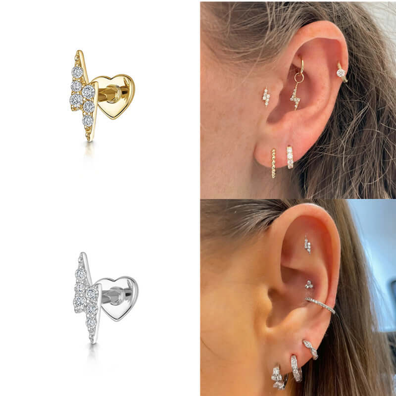 Heart Flat Back Lightning CZ Diamond Stud Earrings