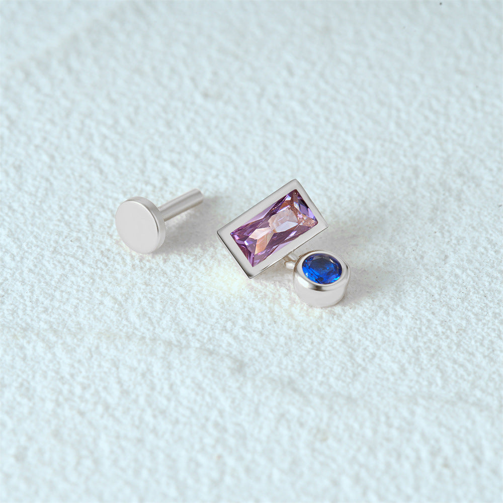 Purple Baguette CZ Diamond Drop Flat Back Stud Earrings