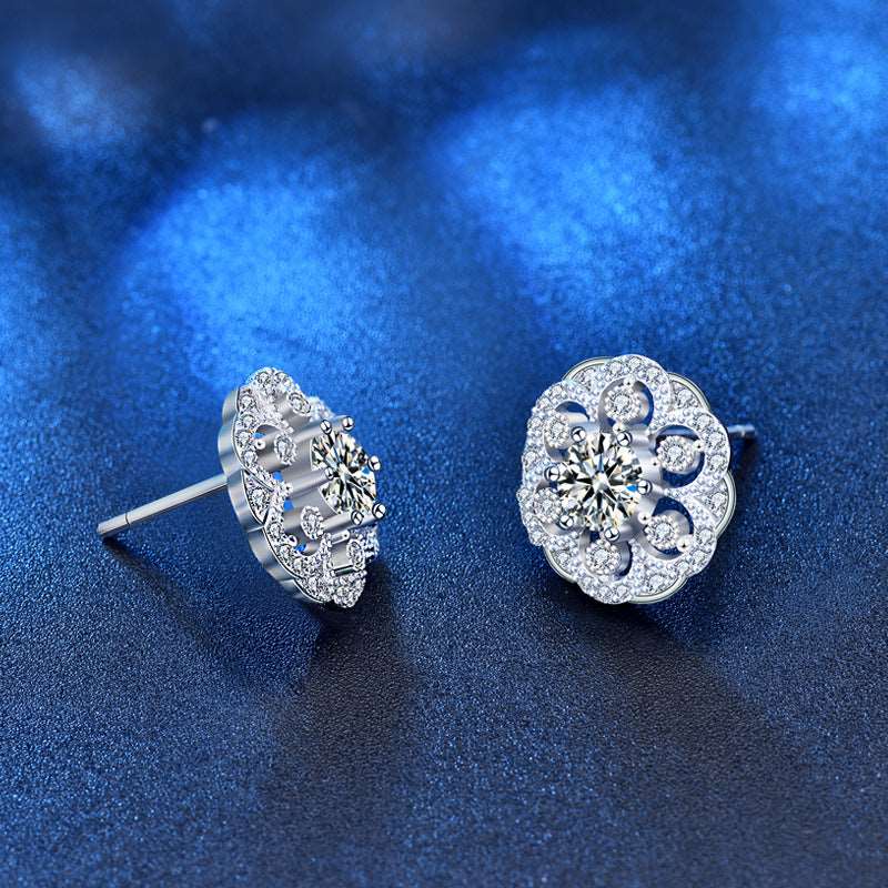 925 Sterling Silver Flower Moissanite Stud Earrings