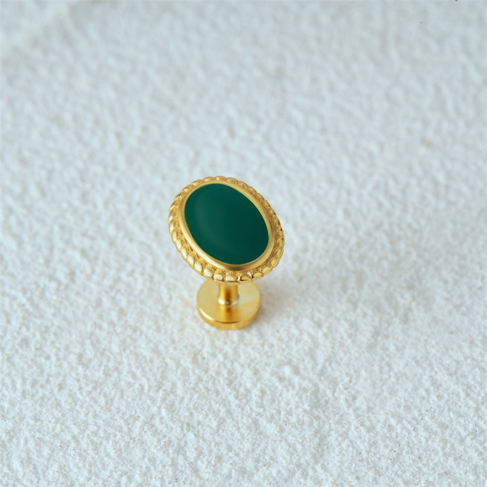 Oval Simulated Emerald CZ Diamond Flat Back Earrings