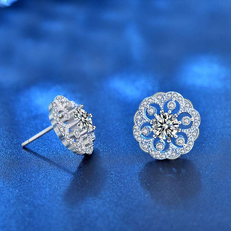 925 Sterling Silver Flower Moissanite Stud Earrings