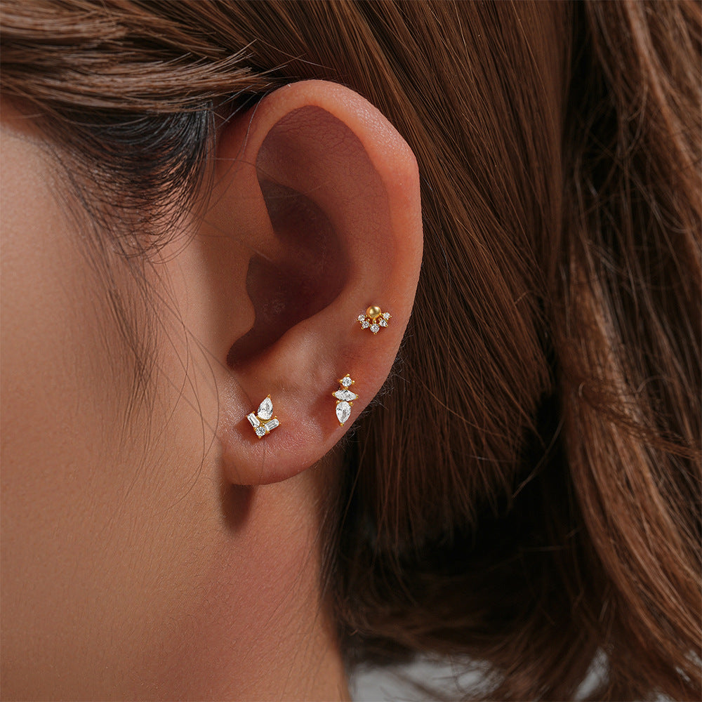 Multi-Geometry CZ Diamonds Flat Back Earrings