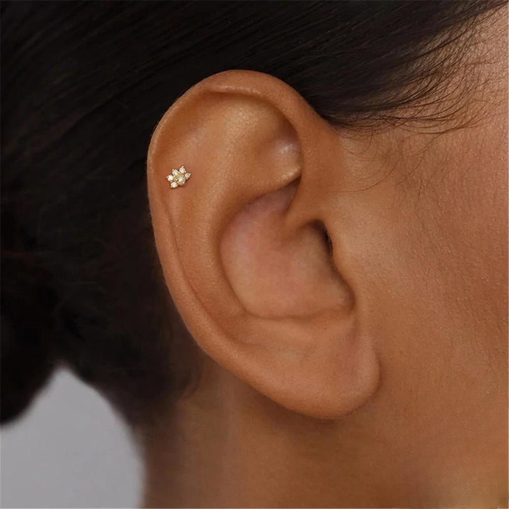 Sterling Silver Flower Pearl Flat Back Earrings
