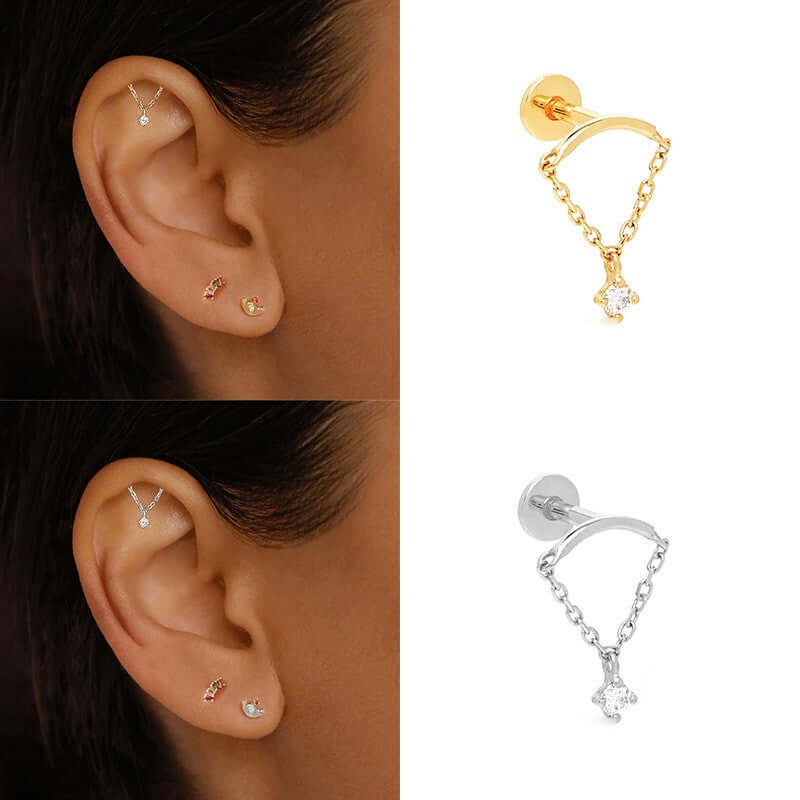 CZ Diamond Tassel Chain Flat Back Earrings