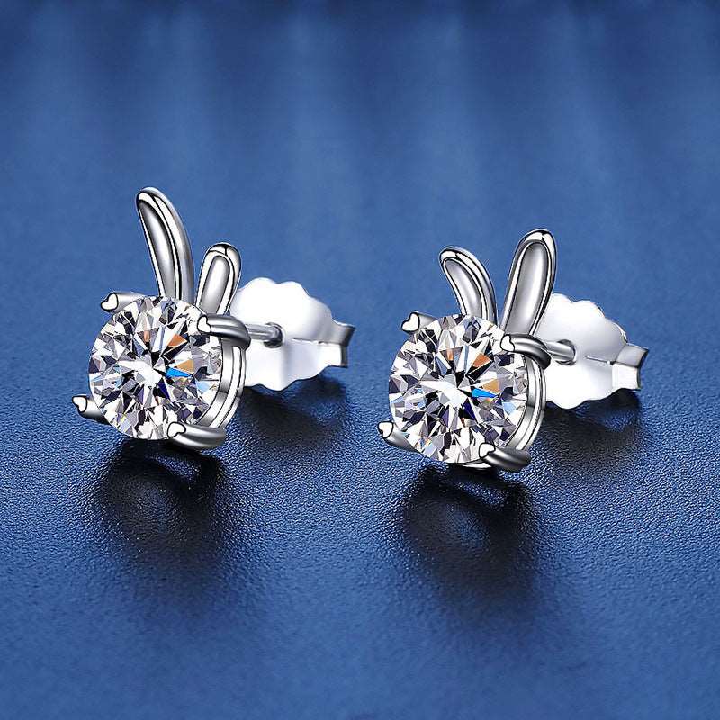 925 Silver Cute Rabbit Moissanite Earrings