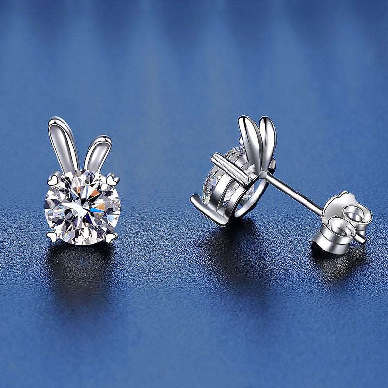 925 Silver Cute Rabbit Moissanite Earrings
