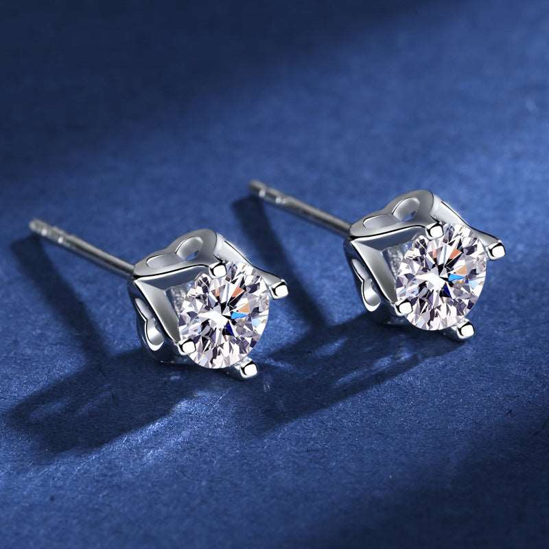 925 Silver Heart Earrings Moissanite Studs Earrings