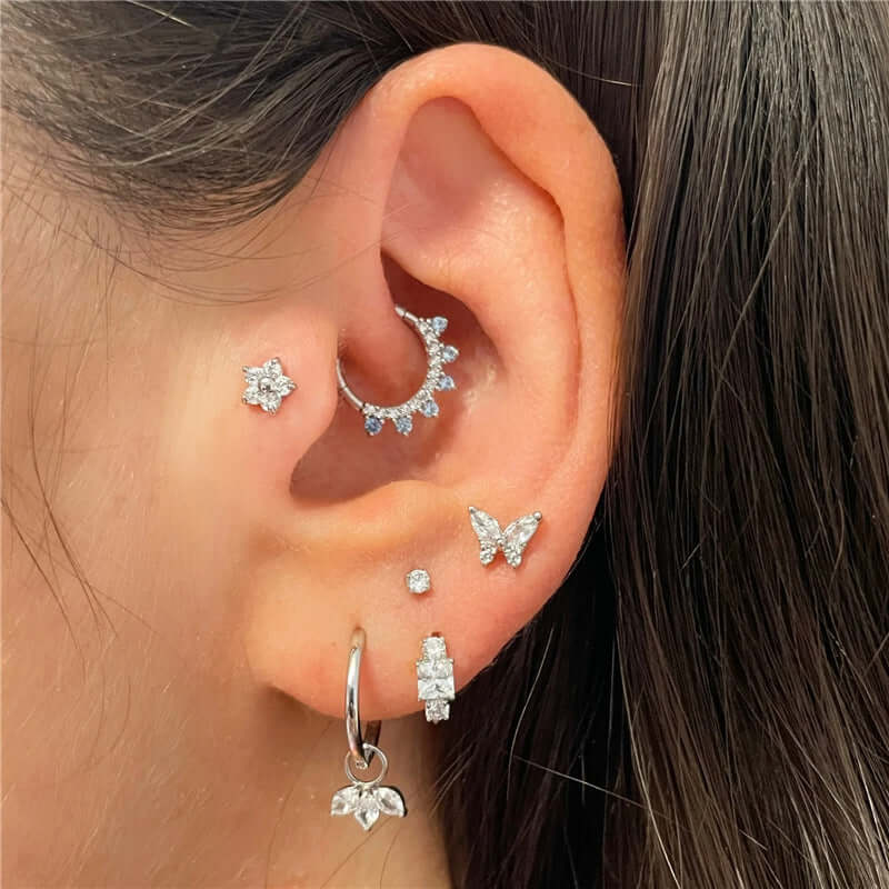 Heart Flat Back Floral CZ Diamond Stud Earrings