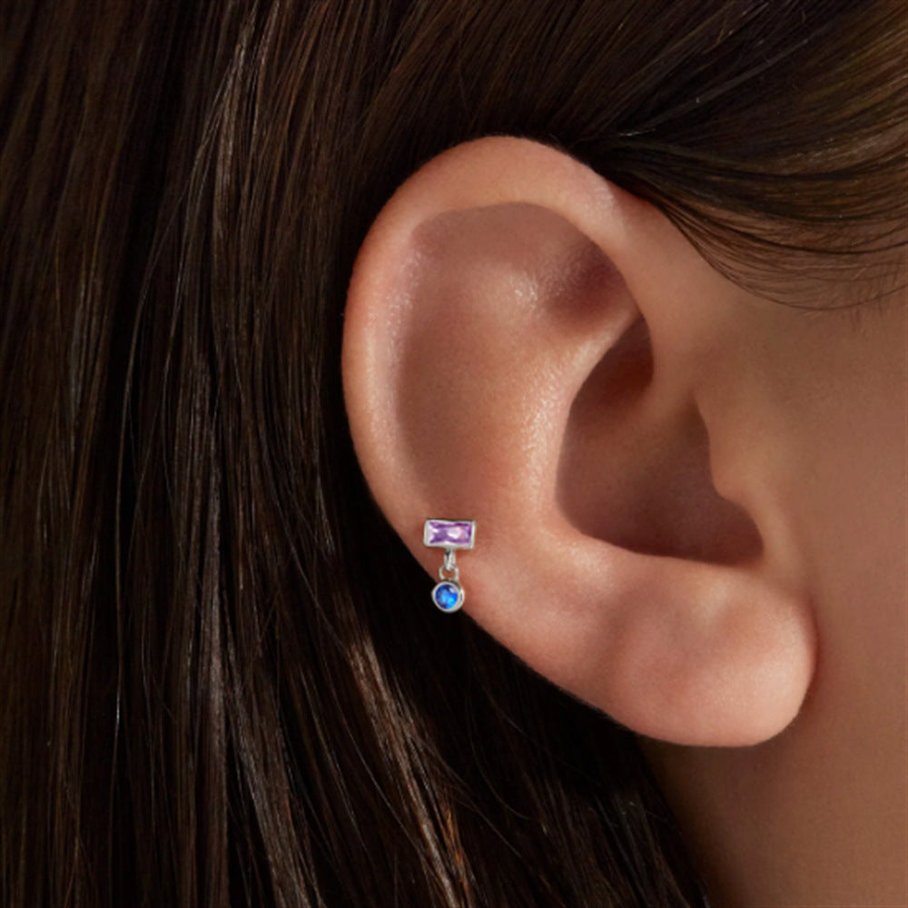 Purple Baguette CZ Diamond Drop Flat Back Stud Earrings