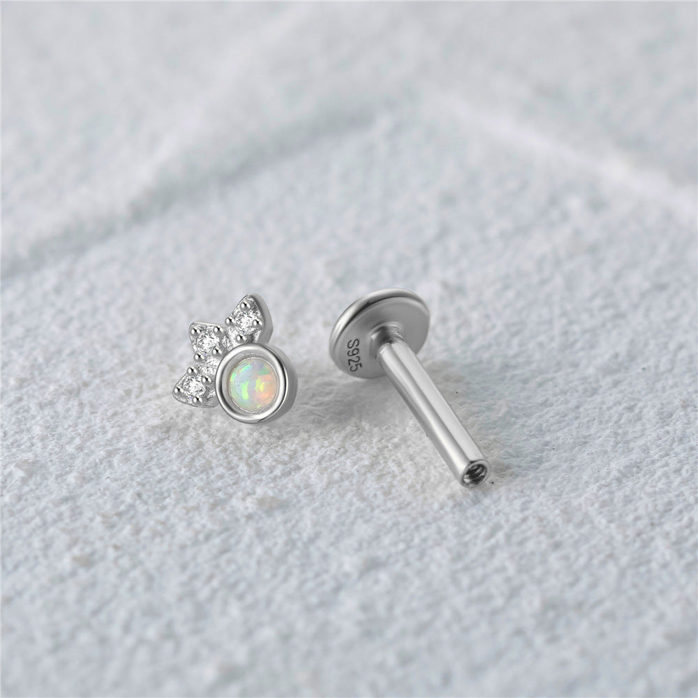 Silver Flower Opal Flat Back Stud Earrings