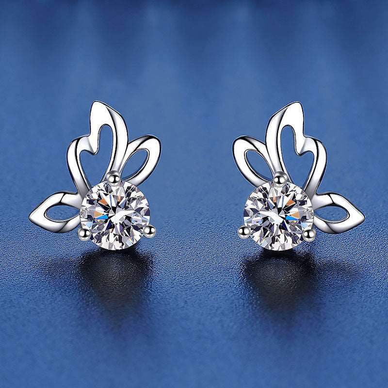 925 Silver Butterfly Wings Moissanite Stud Earrings
