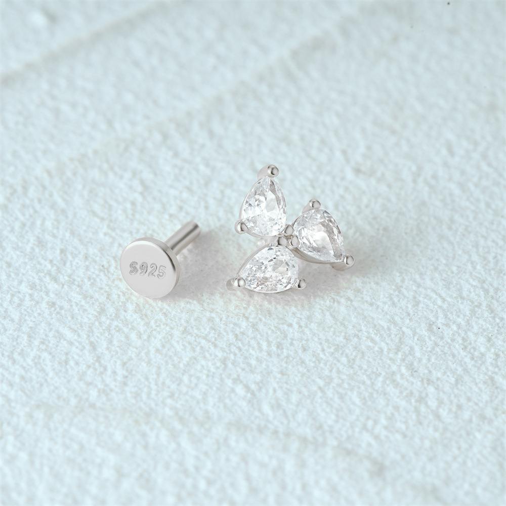 Three Pear CZ Diamonds Flat Back Earrings