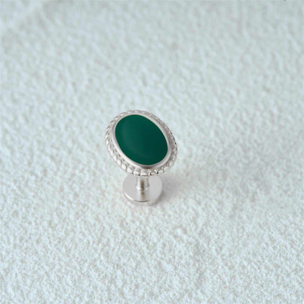 Oval Simulated Emerald CZ Diamond Flat Back Earrings