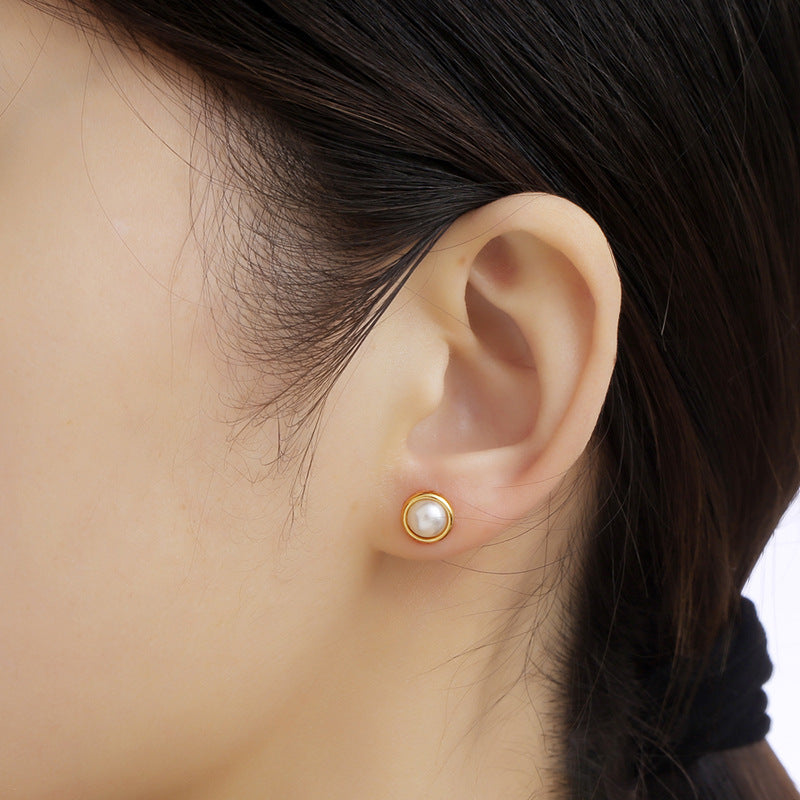Minimalist Pearl S925 Sterling Silver Flat Back Earrings