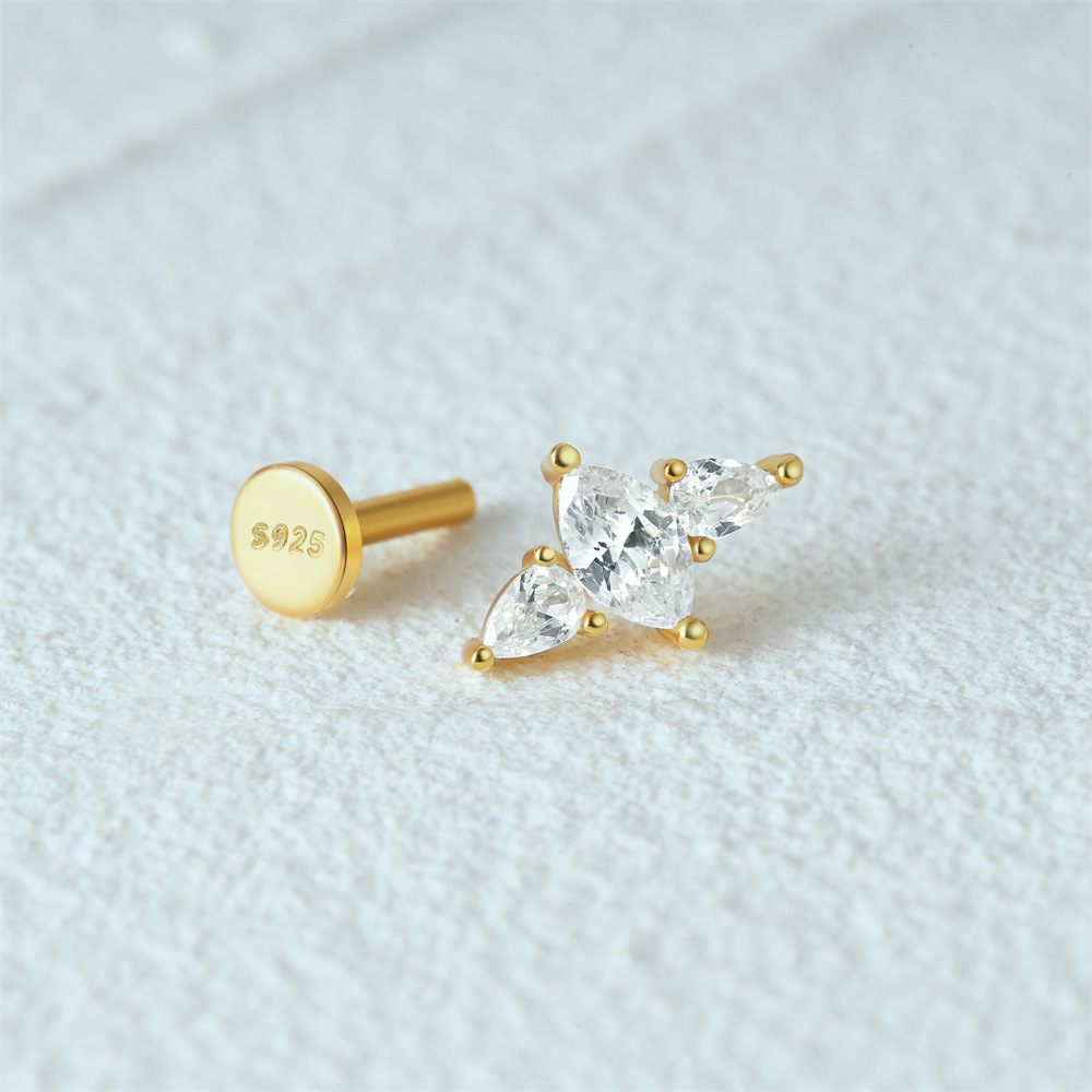 14k Gold Plated CZ Diamonds Flat Back Earrings