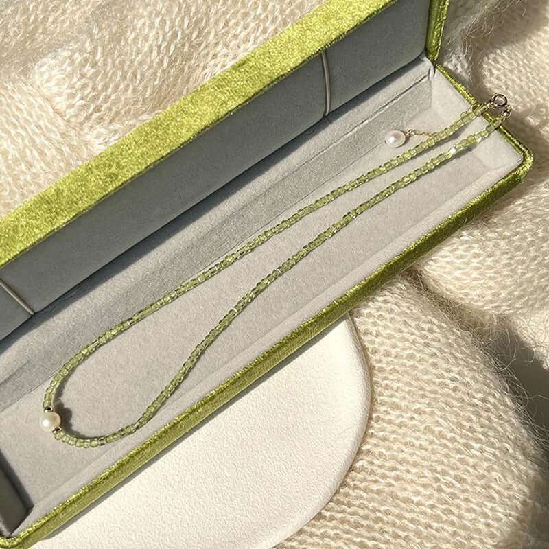 925 Stering Silver Clear Peridot Pearl Stacking Layer Necklace