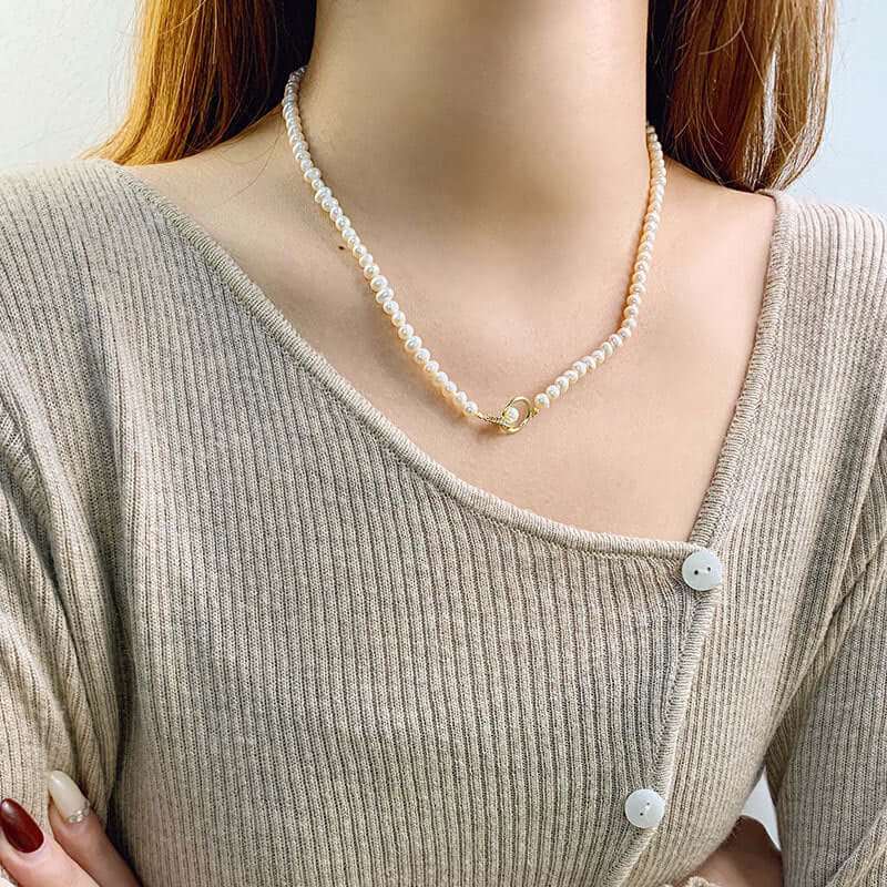 925 Sterling Silver Cross Real Pearl Necklace