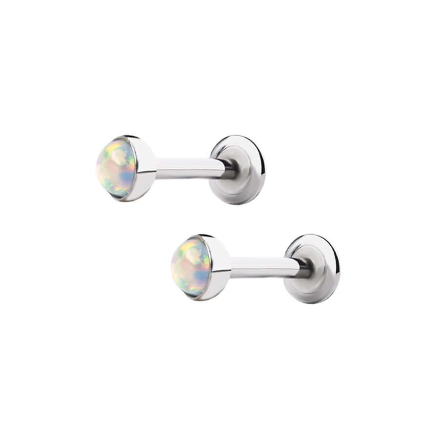 Opal Bezel Internal Threaded Flat Back Cartilage Earrings