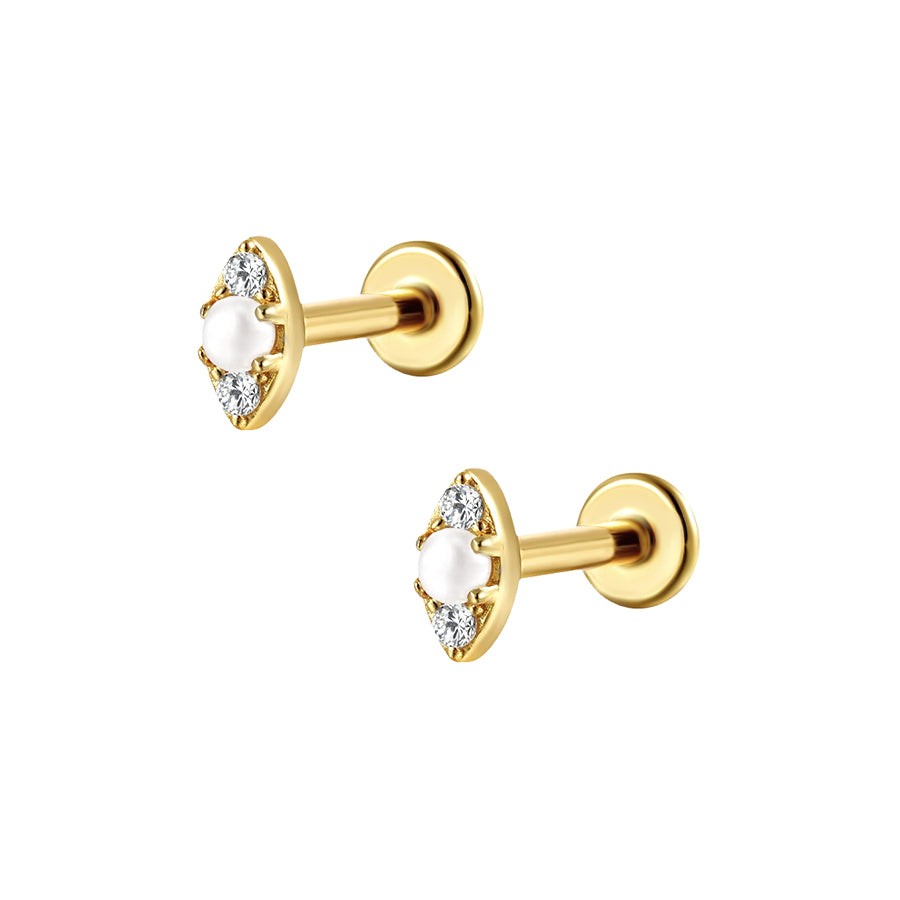 Personalized CZ Diamond Pearl Flat Back Earrings