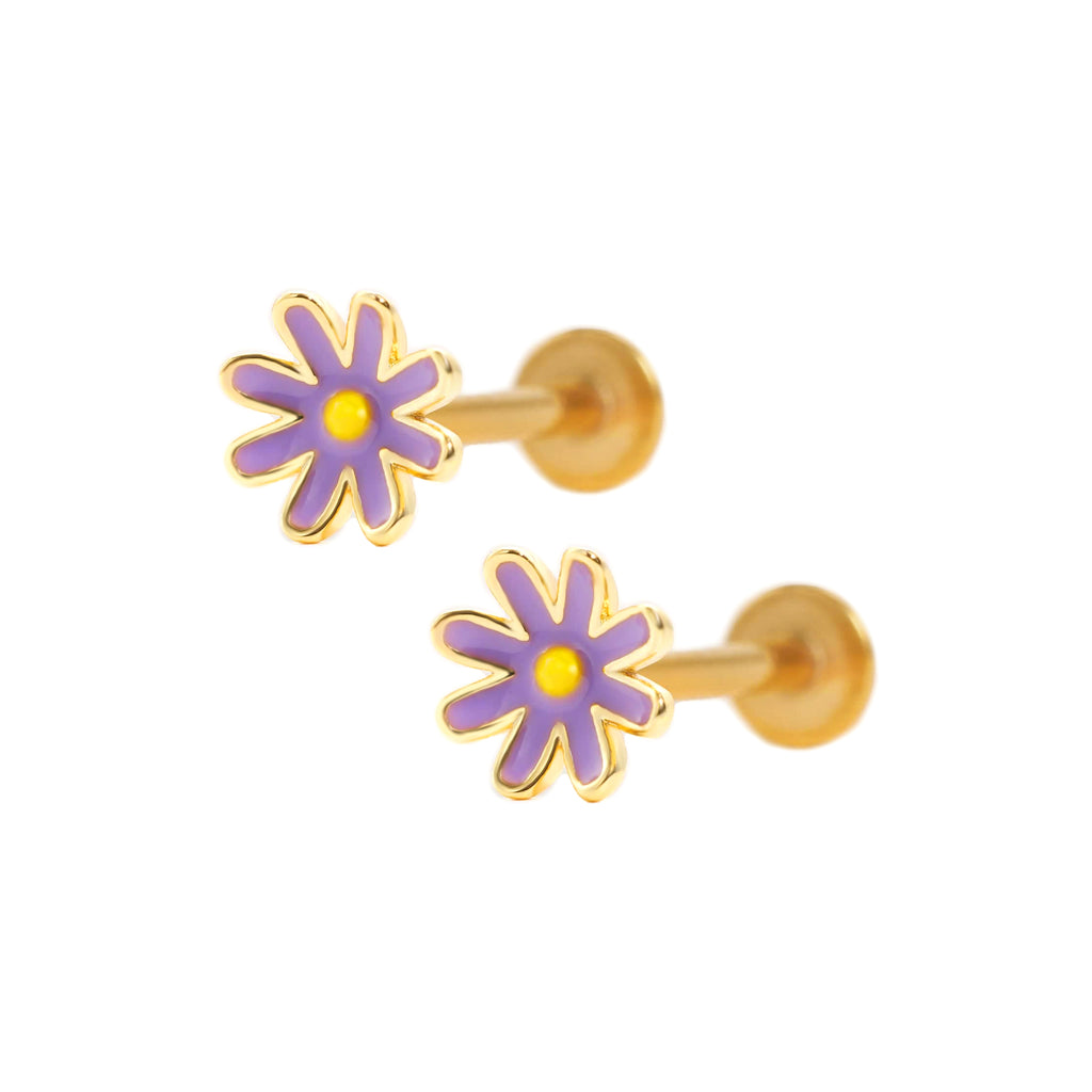 Trendolla Purple Daisy Flower Ball Back & Flat Back Cartilage Earrings