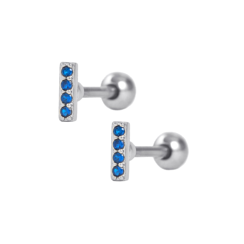 Trendolla Sapphire Blue Bar Ball Back & Flat Back Cartilage Earrings