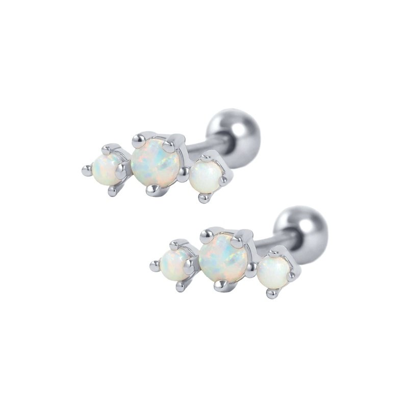 Curved Triple White Opal Prong Ball Back&Flat Back Cartilage Earrings