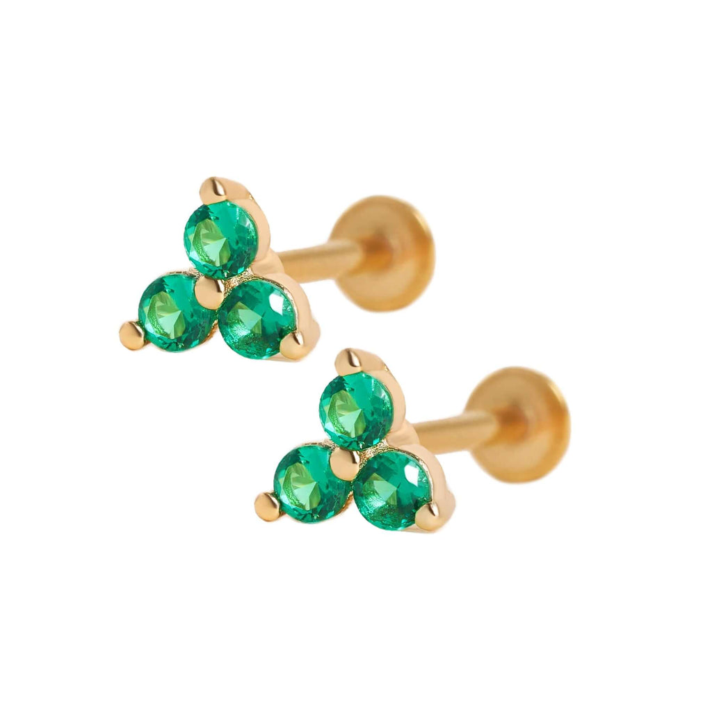 Emerald Green Leaf Clover Piercing Ball & Flat Back Cartilage Earrings
