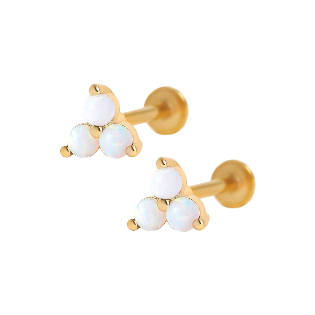Triple White Opal Ball Back & Flat Back Cartilage Earrings