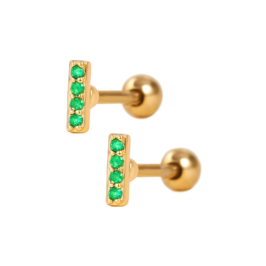 Trendolla Emerald Green Bar Ball Back & Flat Back Cartilage Earrings