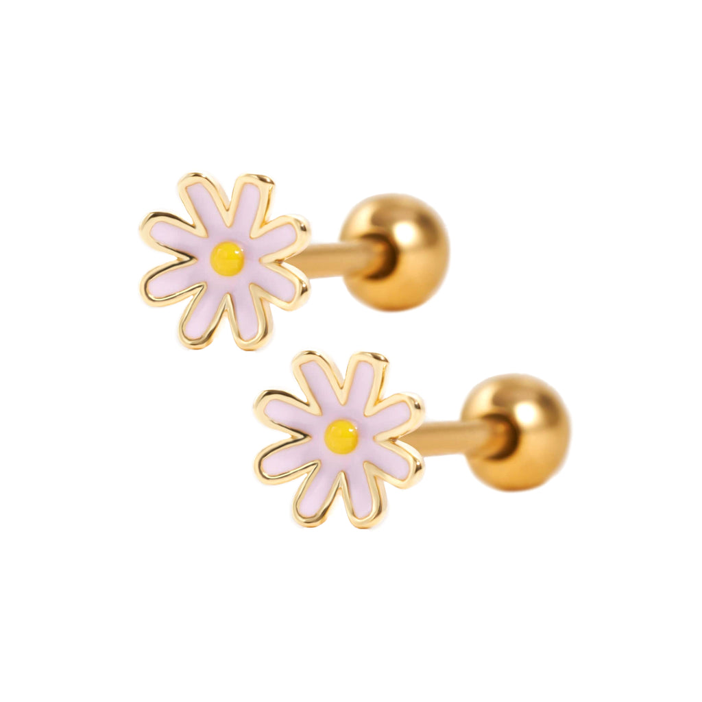 Trendolla Pink Daisy Flower Ball Back & Flat Back Cartilage Earrings