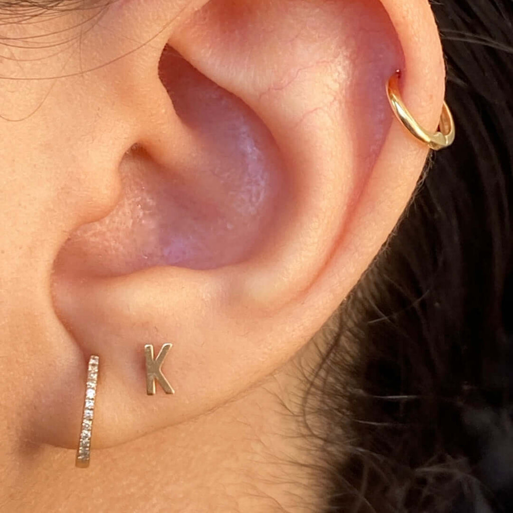Mini Initial Earring For Women Flat Back Earrings